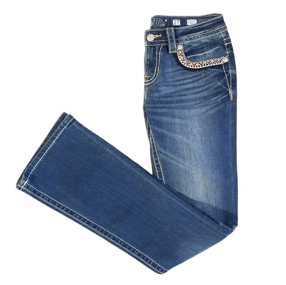 MISS ME Signature Boot Denim Jeans Size 27 Embroidered Rhinestone Bling - Picture 15 of 15